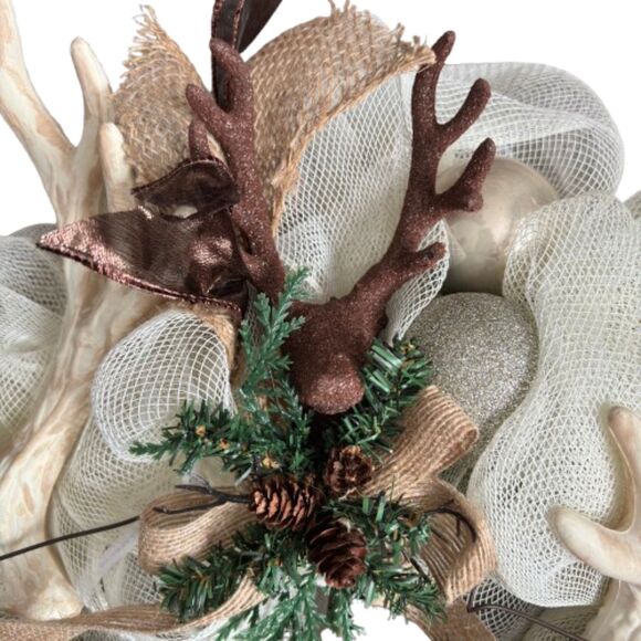 Handcrafted 22" Hunting Lodge Big Racks Only Holiday Front Entryway Door Wreath - Picture 3 of 5